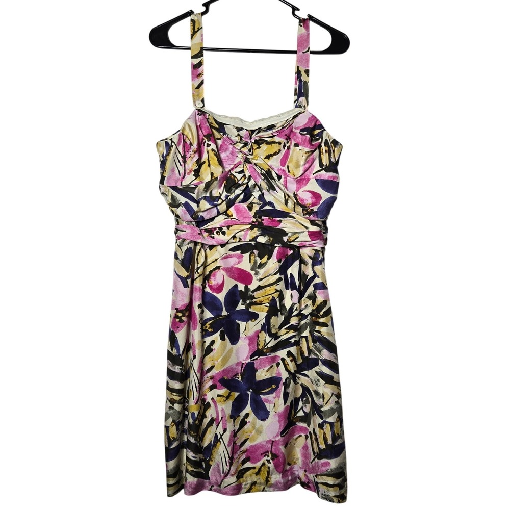 Banana Republic Silk Floral Ruched Convertible Mini Dress 14 Summer Feminine